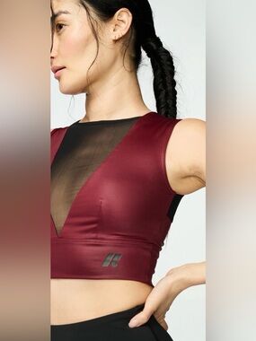 Forme Radiance Posture Shapewear Bra Burgundy Mesh V Shiny Sz XL Taylor Swift